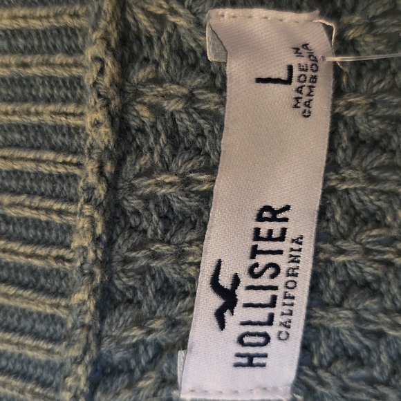 Olive Waffle Knit Crew Neck Sweater Hollister Womens Size Large New - Picture 3 of 3